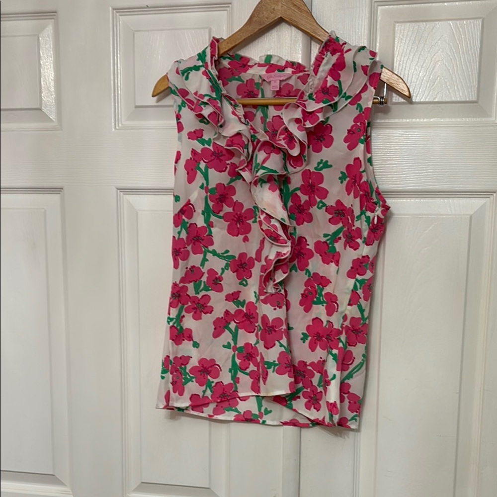 Lilly Pulitzer Pink Ruffled Sleeveless Blouse